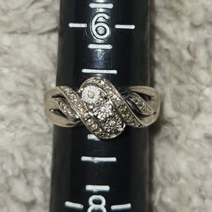 Antique 925 Sterling Silver & Genuine Diamond Trio Ring Vtg Vintage Size 7